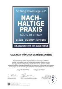 Urkunde Qualitätssiegel Hausarzt München-Laim